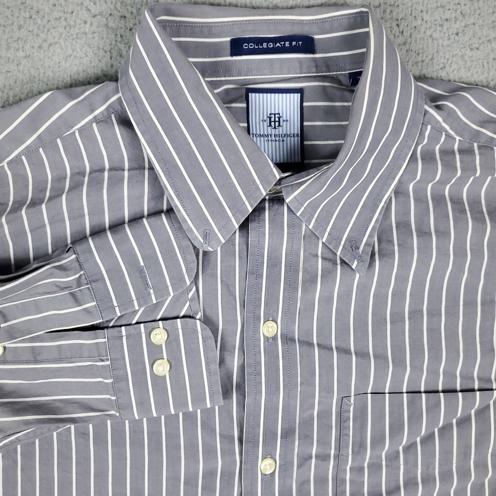 Tommy Hilfiger Ithaca Size 16 -32/33 Gray Stripe Collegiate Fit Button Up Shirt